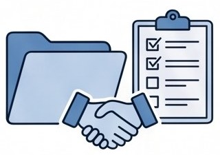 Folder, checklist and handshake